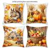 4 stuks Rustieke Boerderij Herfst Thanksgiving Kussenslopen Geschikt Bed Kussenhoezen met Eekhoorn Pompoen Hut Fruit Groente Print, Afsluiting met Rits
