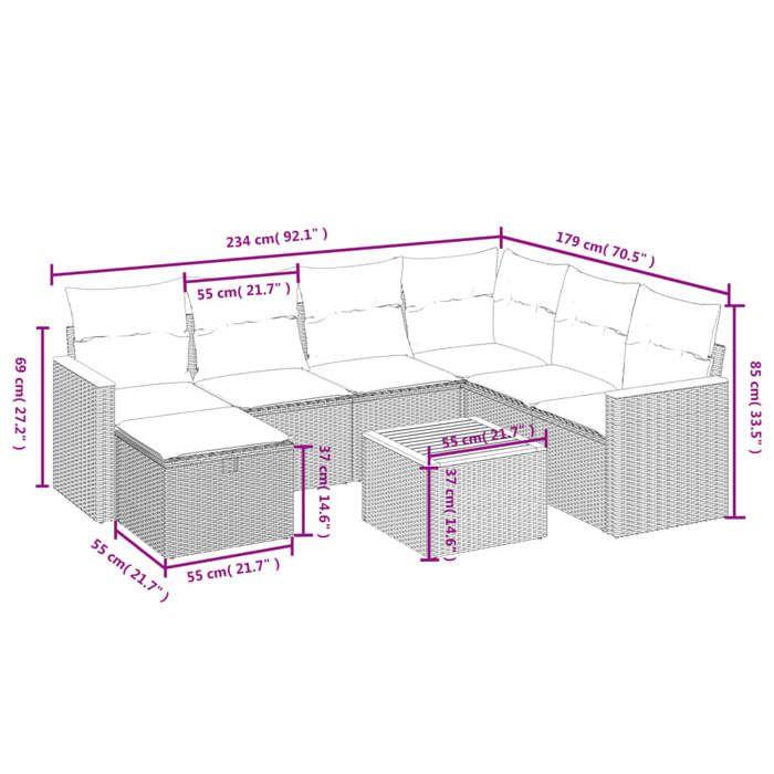 VidaXL Salon de Jardin avec Coussins 8 pcs, Canapés de Terrasse, Ensemble de Meubles de Patio, Mobilier d'Extérieur, Noir 3265333