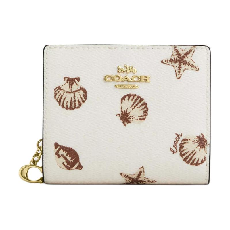 COACH Snap Wallet 10 snap closure shell print coated canvas wallet mini women s beige Beige бежевый