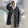 Mens Mid-Length Cotton Puffer Jacket Winter Thick Warm Striped Loose Casual Coat
