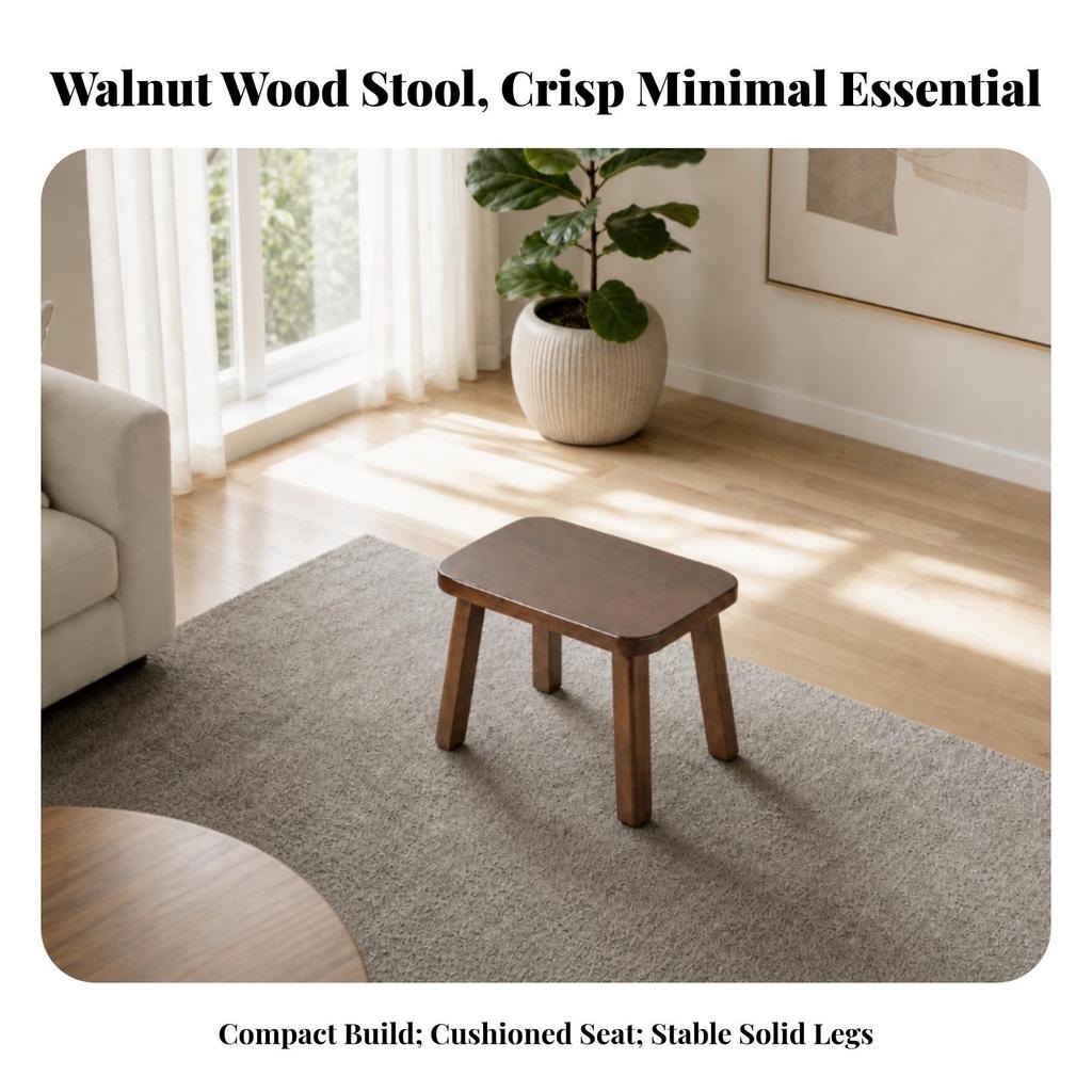 Wear-Resistant Wooden Stool Smooth Rounded Corners, Space-Saving, Footstool, for
