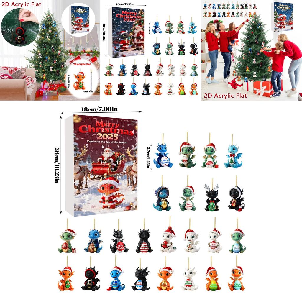 Christmas Countdown Advent Calendar With Cute Dragon Baby Ornaments For Holiday Decor