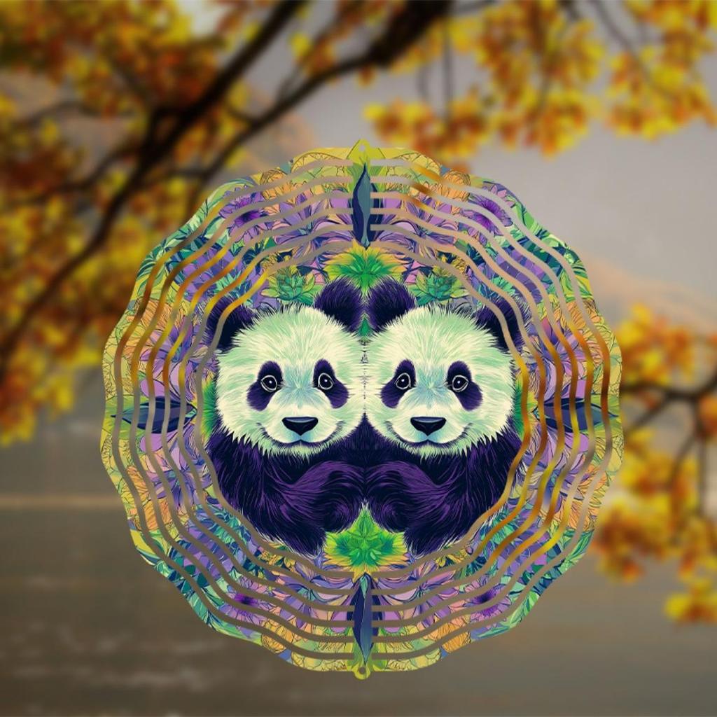 Carillon éolien suspendu de 10 pouces avec motif panda 2D, mouvement de balancement rotatif pour décoration extérieure de jardin, patio, balcon, cadeau toutes saisons