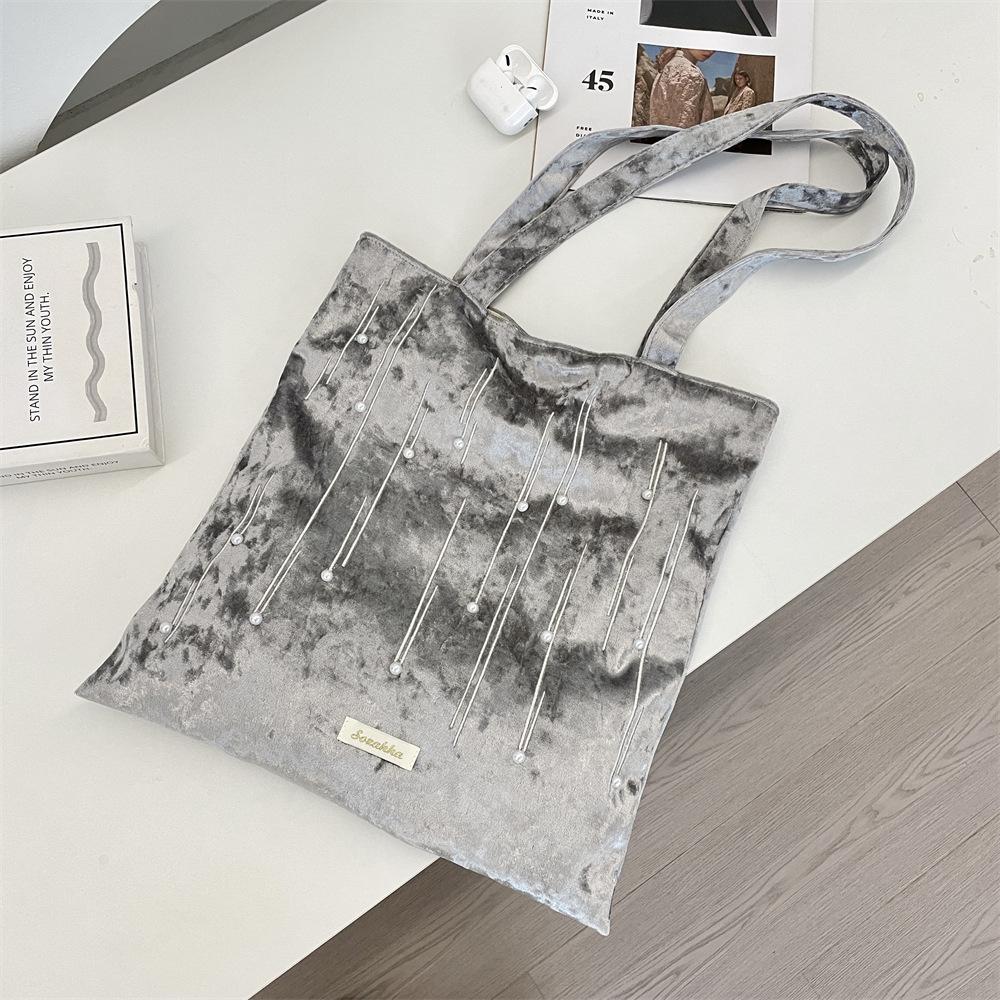 

1 Модный тренд Бархатные бусины Большая вместимость Сумка через плечо Холщовая сумка Женская сумка для покупок серый