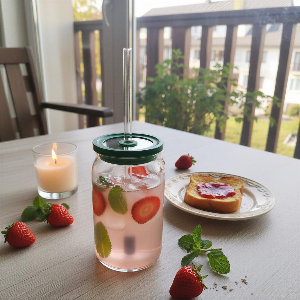 0.5L Eco Bottle Transparent With Lid And Straw For Drinks