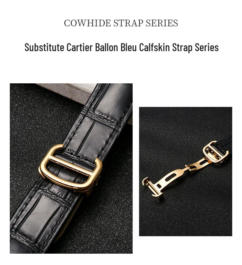Men's and Women's Genuine Blue Cowhide Leather Strap with Folding Buckle and Unique Balloon Concave-Convex Design