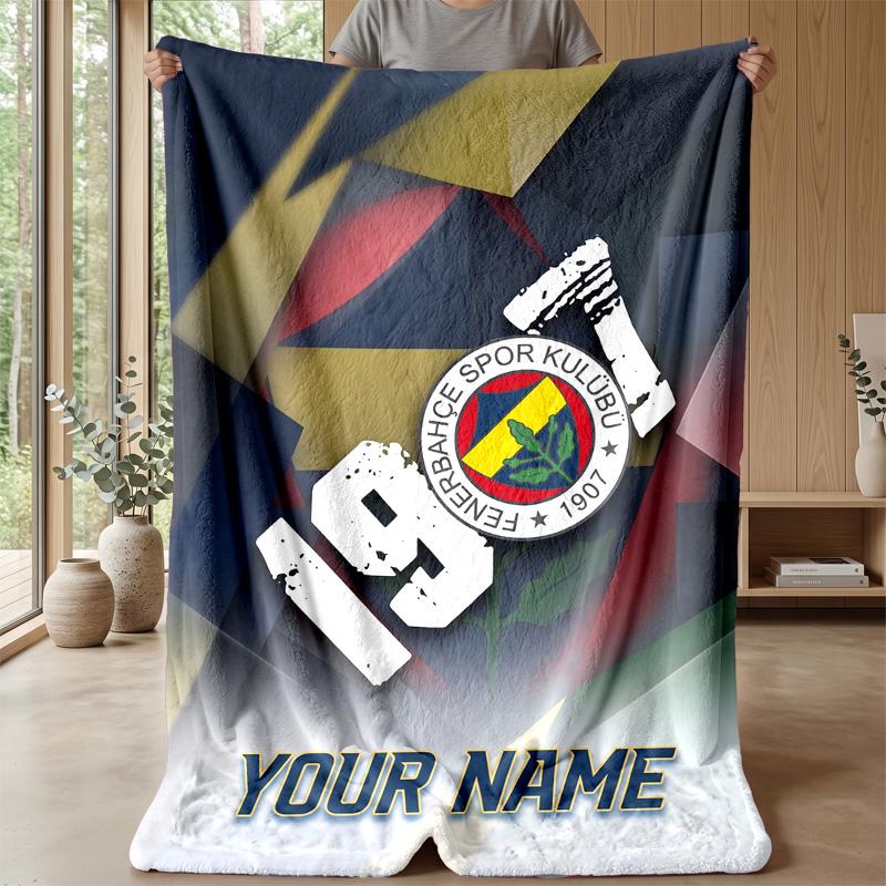 Custom Text Flannel Throw Blanket, Lightweight Cozy Bed Sofa BlanketFenerbahçe FC