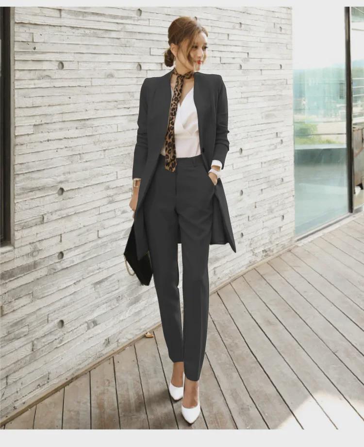 2025 Autumn New Korean Women's Long Blazer & Slim Trousers Set