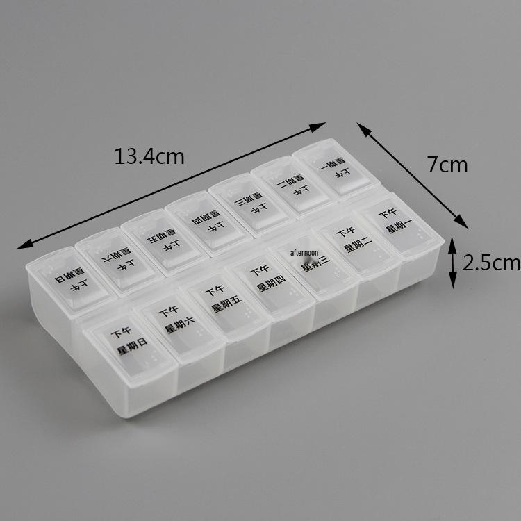 Double Row 14-Compartment Weekly Large Pill Organizer - Portable Flip-Top, Food Grade Plastic