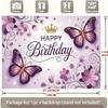 Purple Butterfly Birthday Banner, Golden Accent Backdrop Wall Decor for Party