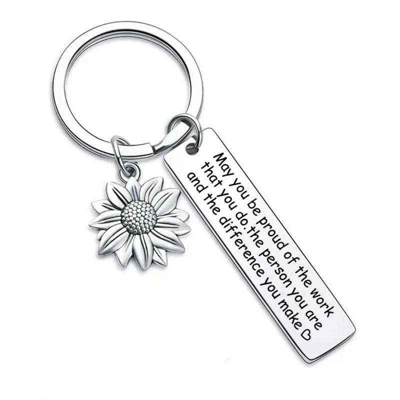 Inspirational Sunflower Keychain Friendship Jewelry Best Friend Gift Jewelry Friends Moving Away Gift English Phrases Key Ring