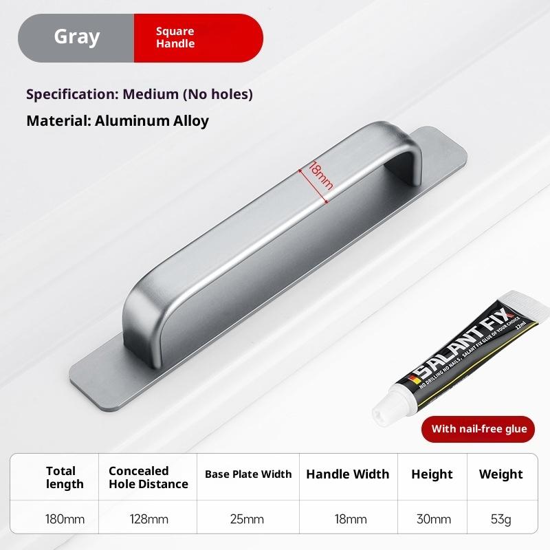 Aluminum Alloy Handle Glass Sliding Door Window Drawer Wardrobe Drill-free Push-pull Bathroom Sticker Door Handle