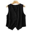 Women's Summer V-Neck Linen Vest - Solid Color, Sleeveless, Slim Fit Tank Top