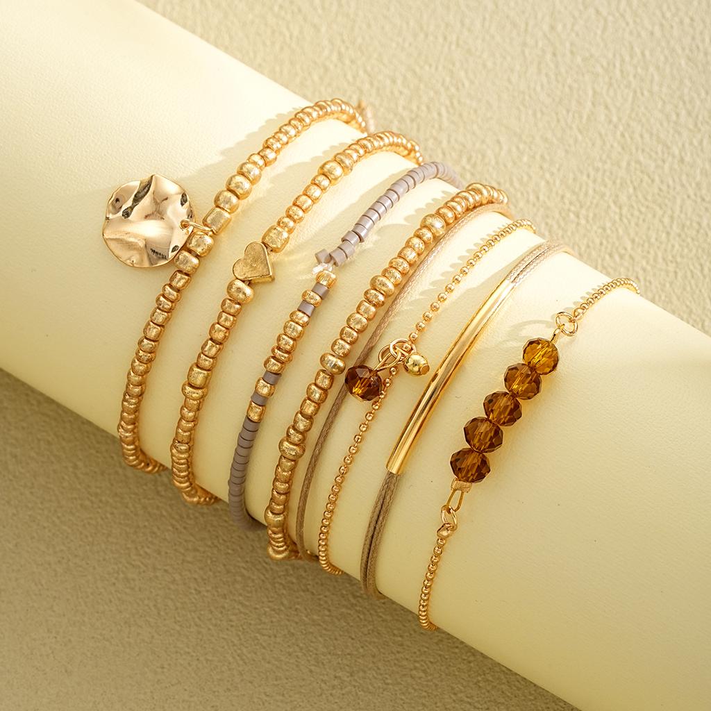 IF ME 7 Sets CCB Golden Crystal Rice Bead Bracelets Set Fashion Elegant Women Jewelry Party Accessories