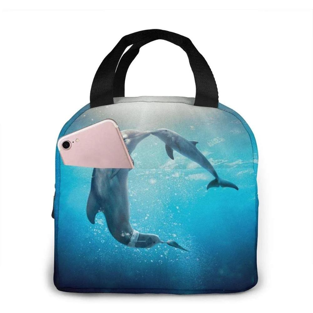 Dolphin Lunch Box for Kids Boys Girls Reusable Lunch Tote Bags, Perfect for School/Camping/Hiking/Picnic/Beach/Travel