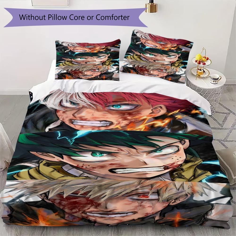 

My Hero Academia Pattern Bedding uilt Set uilt Cover Pillowcase Home Decoration Birthday Gift (1 * duvet cover + 2 * pillowcase without core) 135x200cm