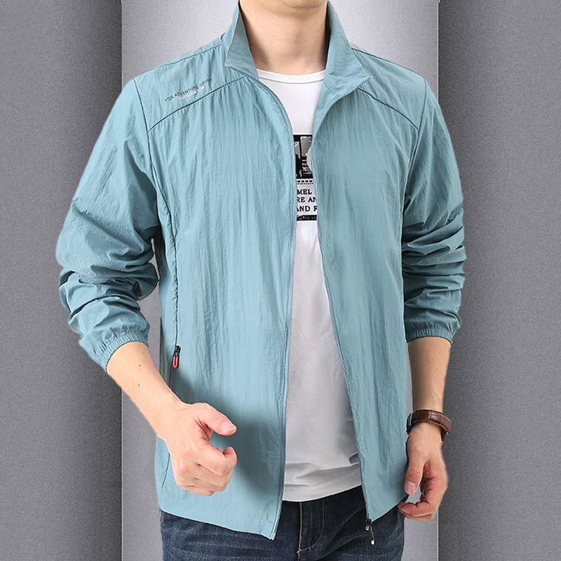 Summer Sunscreen Clothes Men'S Loose Breathable Jacket Casual Stand-Up Collar Jacket Outdoor Sports Quick-Drying Skin Clothing Factory