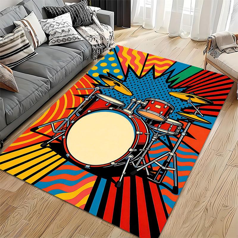Pop Art Drum Set Pattern Carpet suitable as a non-slip mat for the living room or bedroom sofa