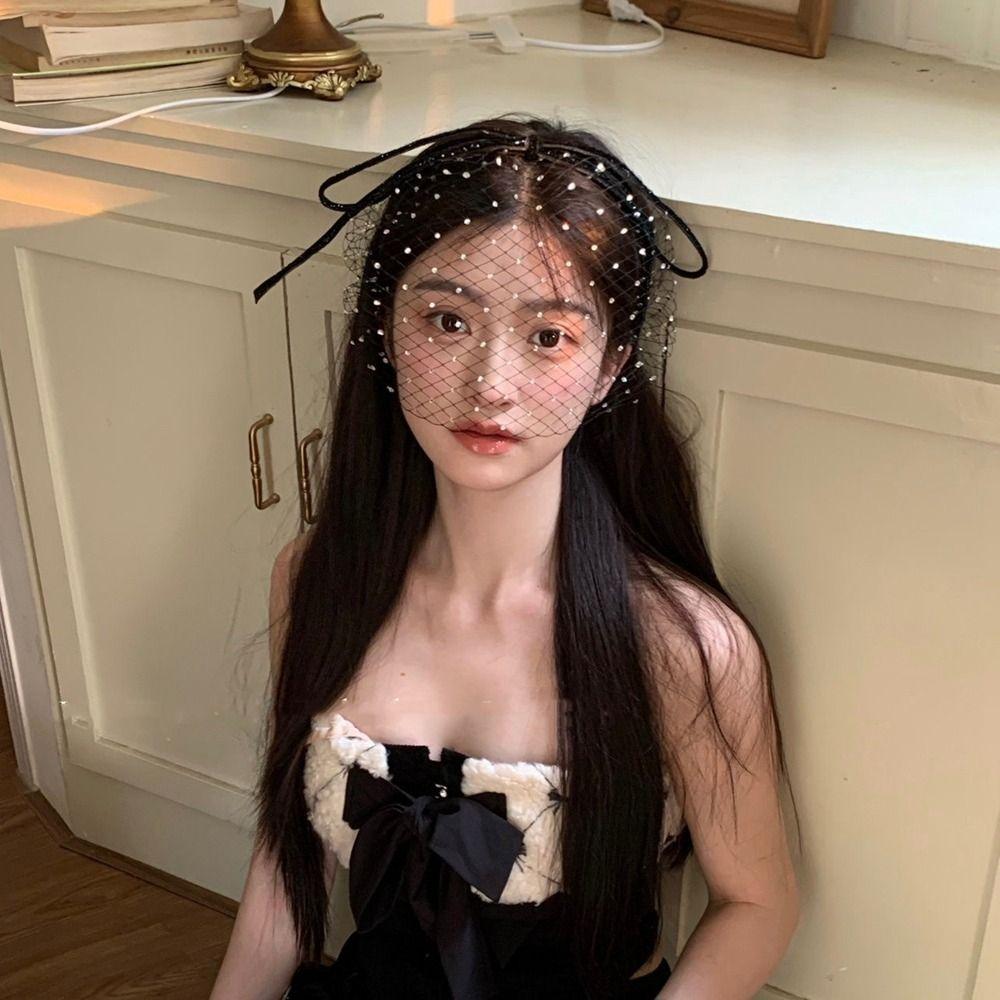 Bowknot Bow Headband Cloth Rhinestone Headband Fashion Bride Veil Hair Hoop  Female