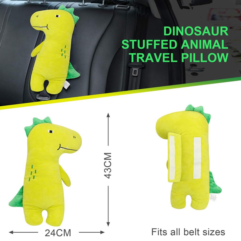 Car Seat Belt Pillow For Kids With Clip - Dinosaur Strap Cover Cushion For Neck Support & Safety