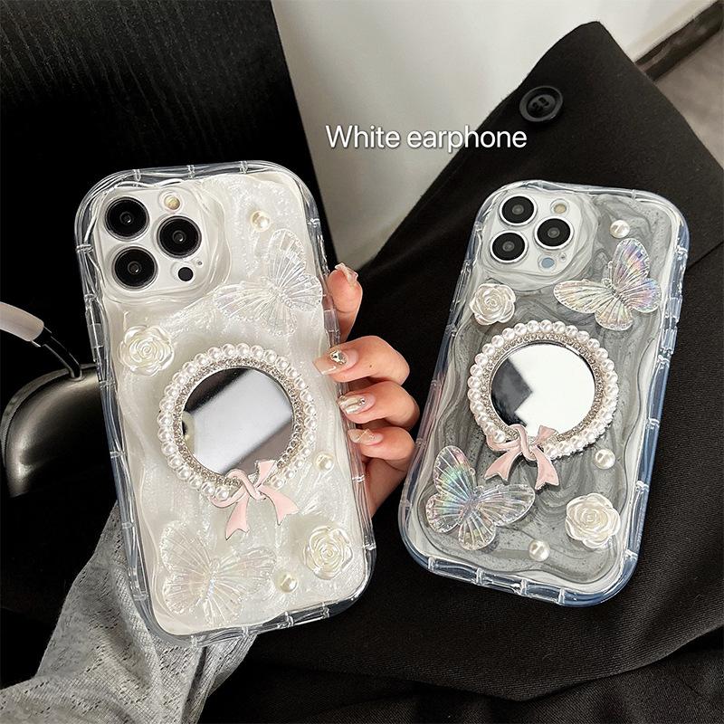 Pearl Bow Tie Mirror Phone Case For Iphone17Promax Flower Apple 16 Butterfly Internet Celebrity Female