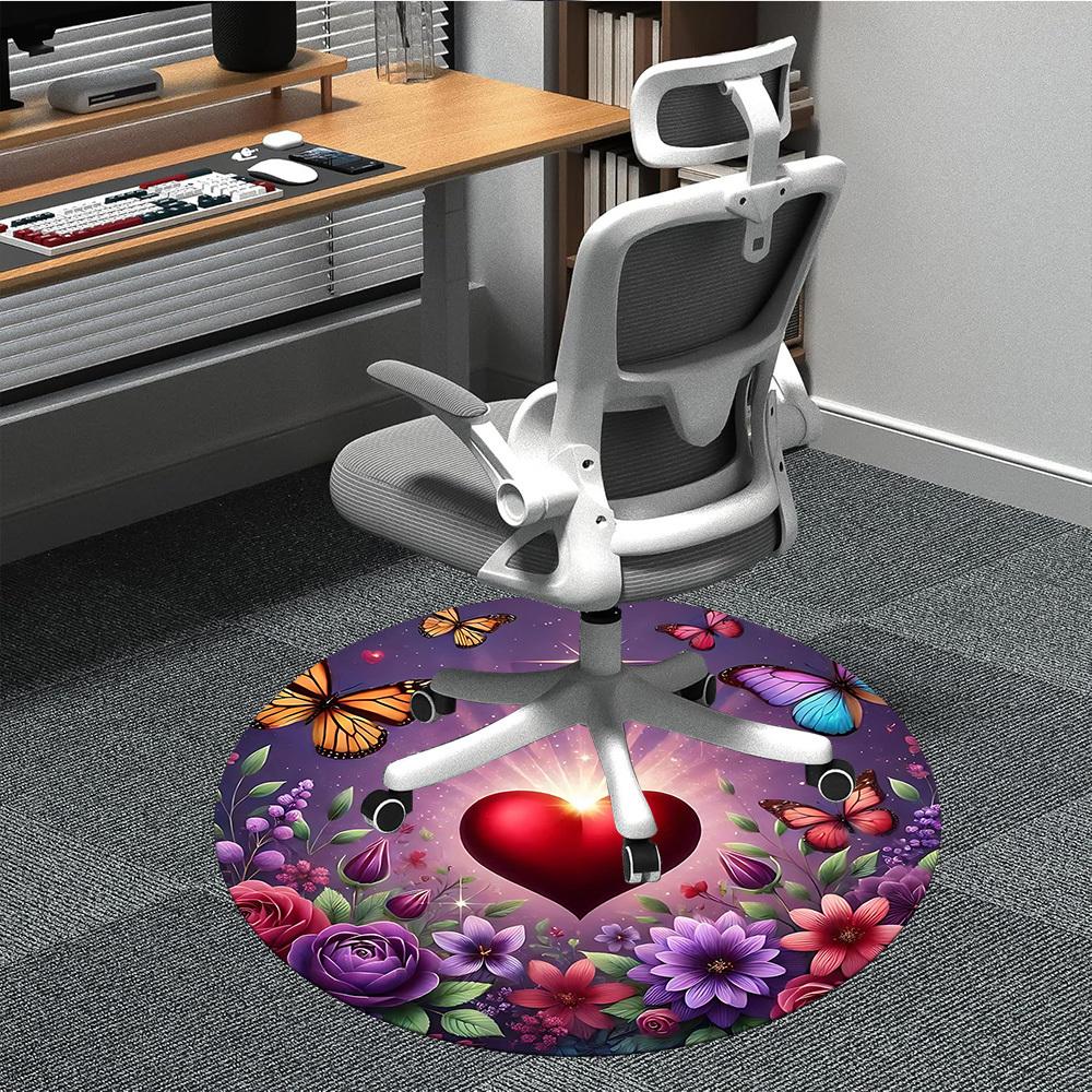 

1pc Heart Butterflies Flowers Chair Carpet for Office, Non-slip, Soft and Durable Office Rug for Decoration, Perfect for Office yy260325067 80cm by 80cm