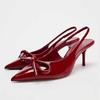 Fashion Spring summer new solid color bow bow thin heel pointed fashion high heels elegant simple comfortable women's sandals