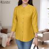 ZANZEA Women Casual Round Neck Solid Color Loose 3/4 Sleeve Blouse