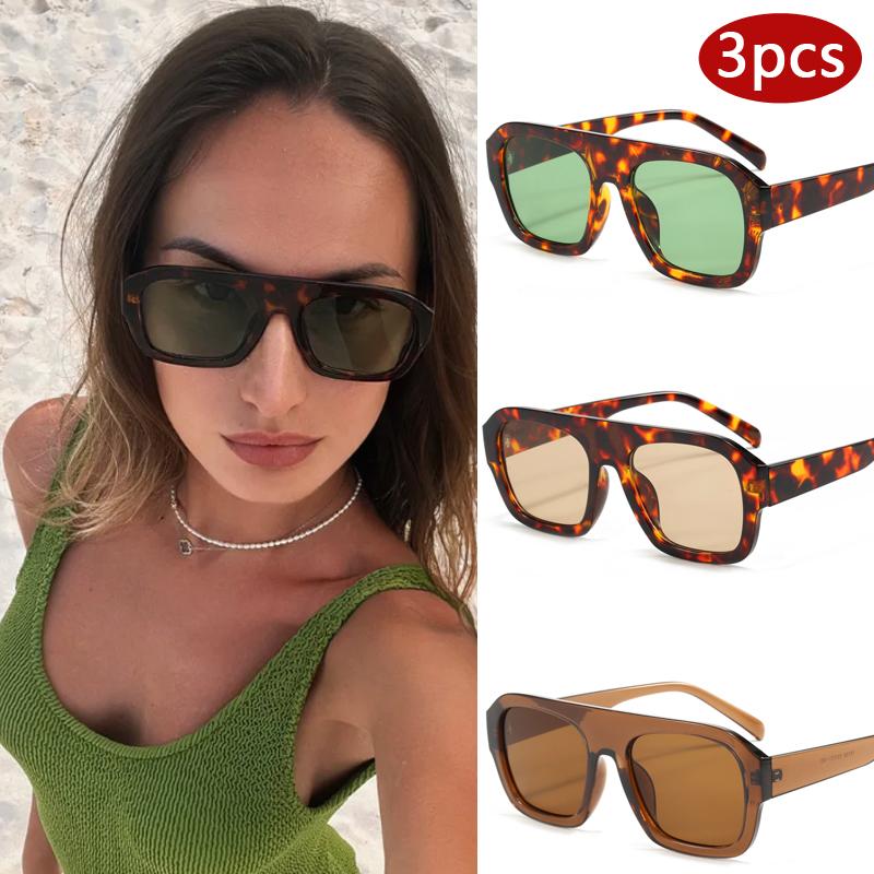3pcs Women Large Frame Rectangular Sunglasses New Brand Fashion Polygon Design Sun Glasses INS Eyeglasses UV400 Unisex