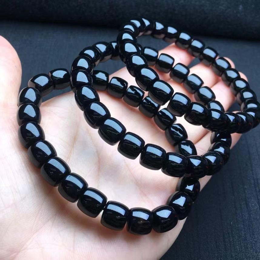 Natural Black And White Agate Straight-Cut Plate Bead Bracelet, Black Barrel Old Bead Fashion Bracelet Gifts For Men And Women