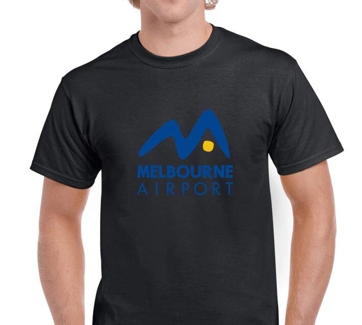 Melbourne Airport Logo Tee Shirt Blue yellow Air Travel Souvenir Black Shirt 2XL