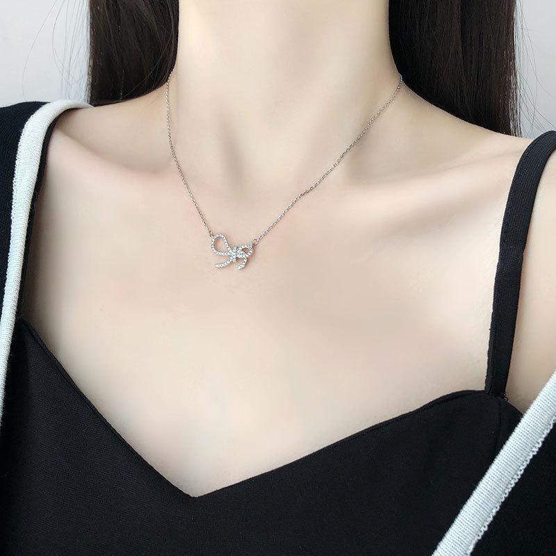 Super víla sladká mašle diamantový náhrdelník lehký a elegantní temperamentní všestranný řetízek na klíční kost