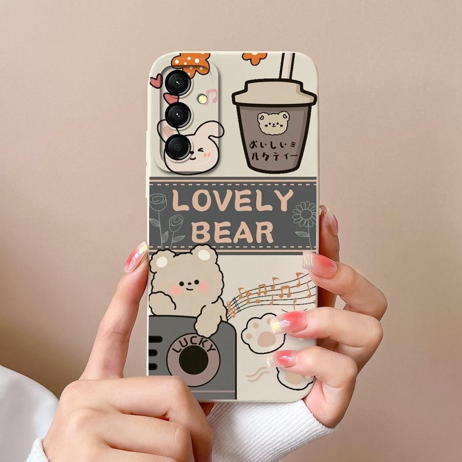 Roztomilý kreslený medvídek panda kryt na telefon pro Samsung A16 M55 A06 M35 S24 FE C55 5G pouzdro Super nárazuvzdorné proti pádu Tekuté silikonové pouzdro pro Samsung Capa