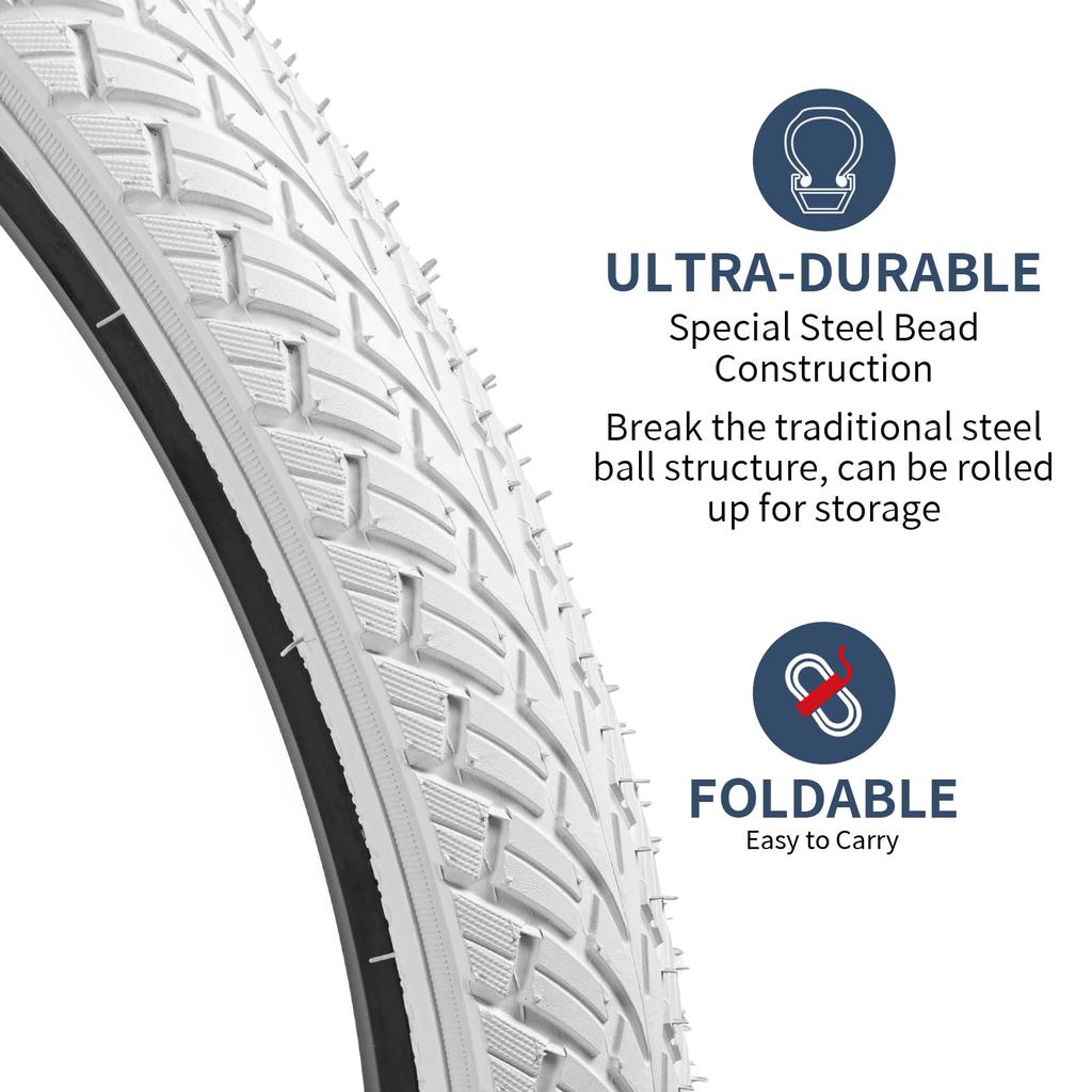 YunSCM Set of 2 700x35c Tires, 37-622 Color Tires, 48mm American Valves, Rim Tape, and Tire Lever Sets, for Road and Cross Bikes, Y-5001 (White)