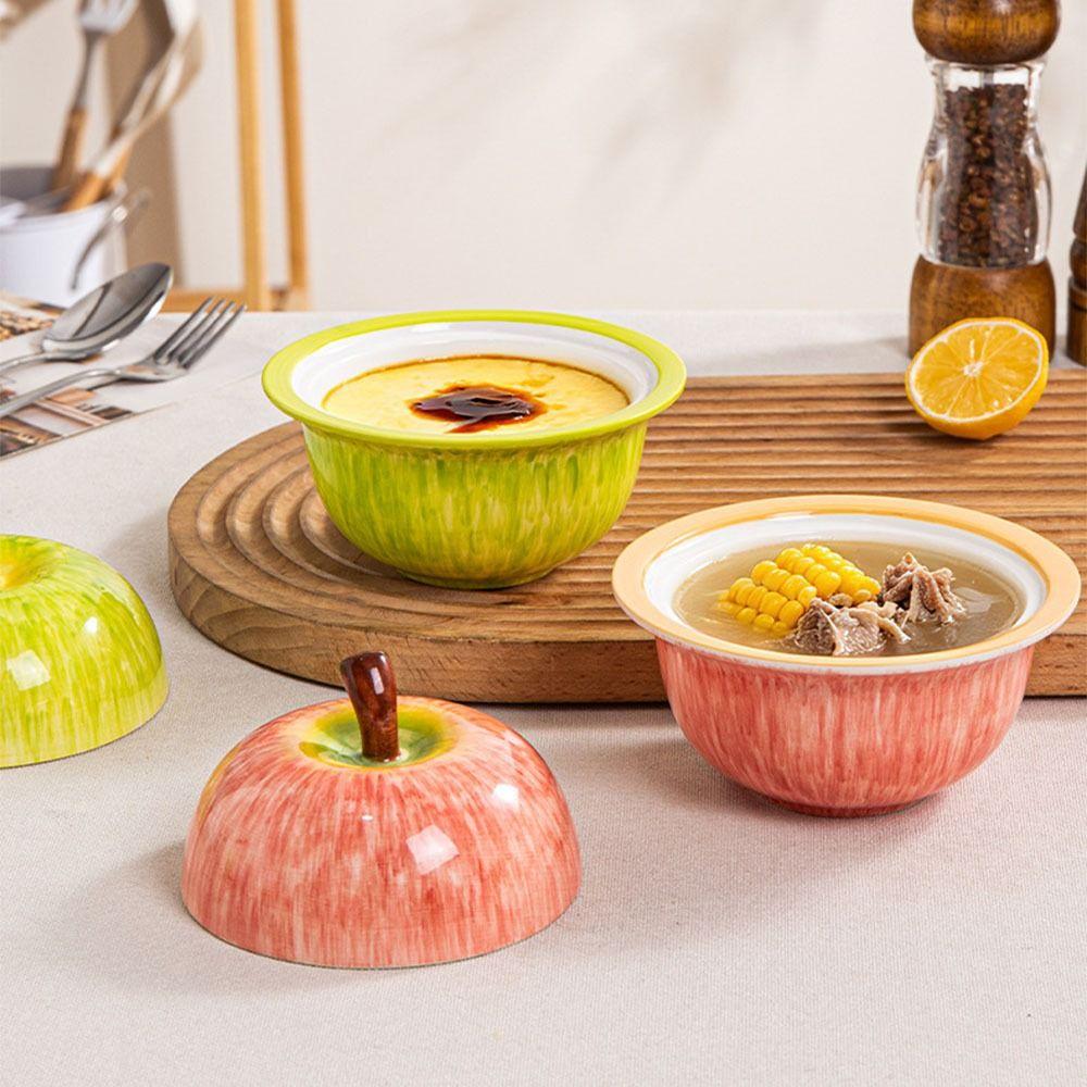 Creative Ceramic Saucepan with Lid Cute Food Fruit Bowl BPA Free Dessert Soup Bowl Tableware