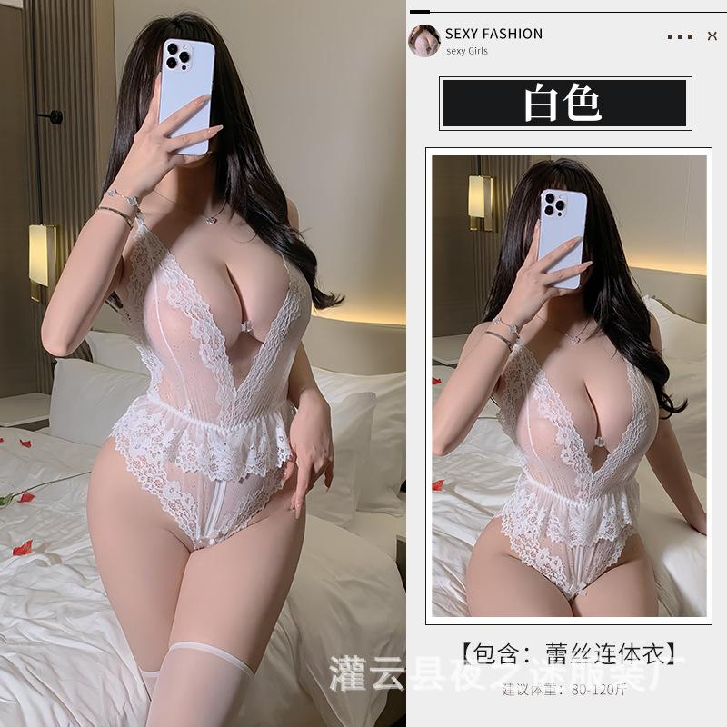 Sexy Sex Underwear Open Temptation Women's Fire Uniform Large Size Pajamas Suspender Set Lace onesie Night Mystery