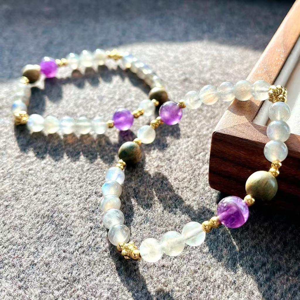 Retro High Quality Natural Gray Moonstone Amethyst Design Bracelet Bracelet.