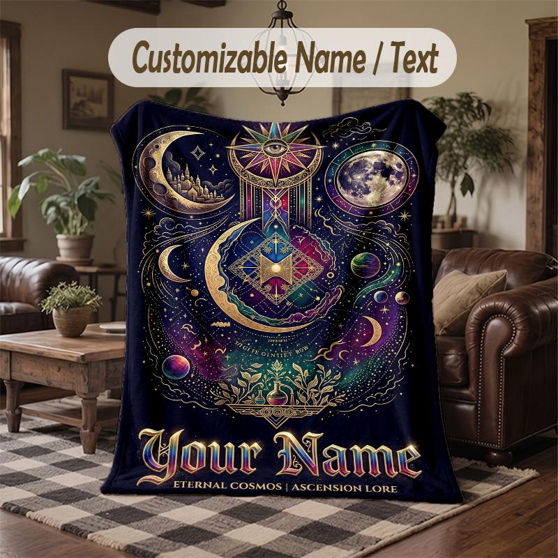 Eternal Cosmic Ascension Theme Throw Blanket Custom Name Text Personalized Blanket Soft Cozy Blanket for Home Sofa Bed