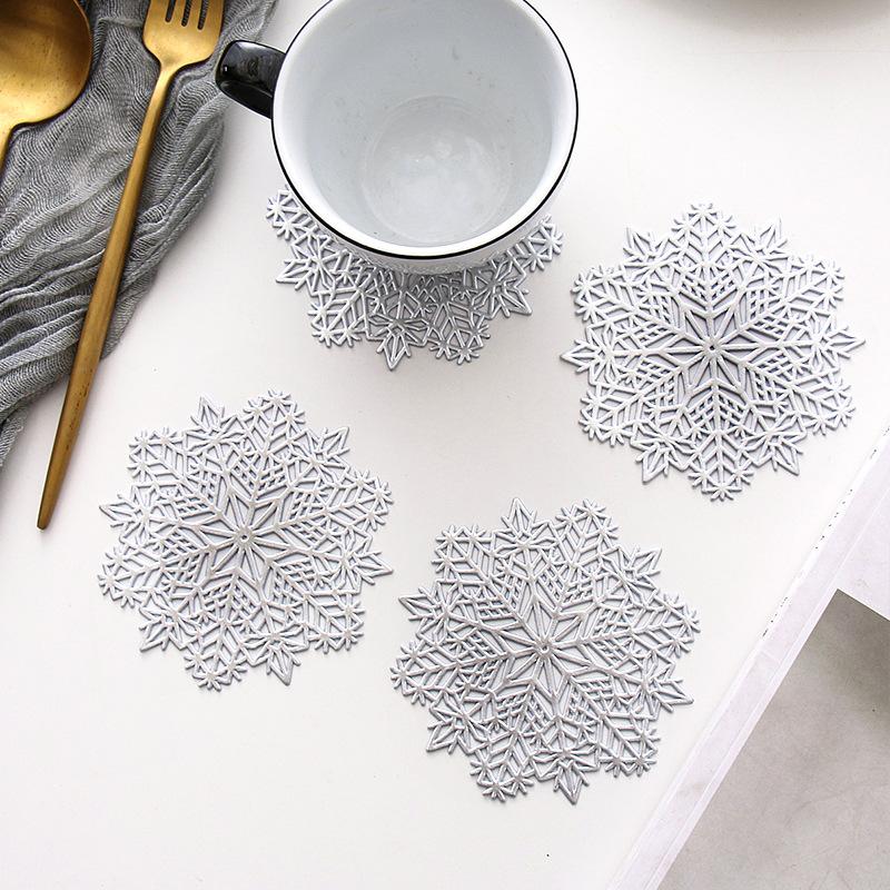 Brons PVC holle westerse eettafelmat Kerstsneeuwvlok Scandinavische stijl hittebestendige tafelmat oliebestendige en anti-brandwonden placemat huishoudelijk