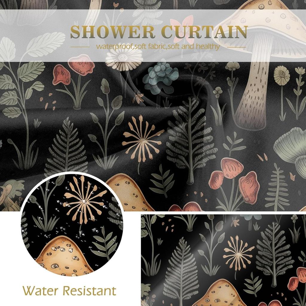 Aimego Mushroom Boho Shower Curtains - Vintage Floral Plants Retro Flowers Bohemian Fairy Nature Botanical Bath Shower Curtain