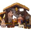 Christmas Manger Set Ornament Nativity Scene Decoration Christmas Nativity Scene Set with Resin Stable Led Star for Holiday