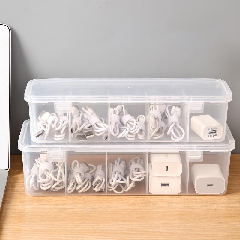 Scatola Organizzatore Cavi Suugly 7 Scomparti – Contenitore Per Cavi USB, Caricabatterie E Accessori, Bianco, 29x10,4x8 Cm