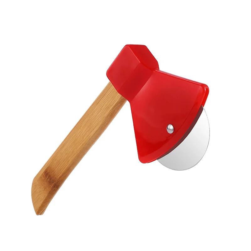 Pizza Cutter Wheel Axe Shaped Stainless Steel Pizza Knife With Bamboo Handles and Sharp Rotating Blades Pizza Slicer Roll