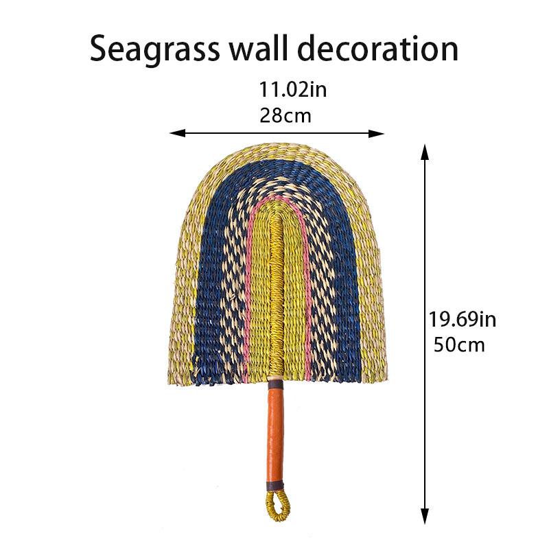 Leque de Palha Tecida à Mão de Verão Leque de Grama Tecido à Mão Leque de Refrigeração Feito à Mão Decorações de Parede Penduradas Nórdicas Para Decoração de Casa Quarto