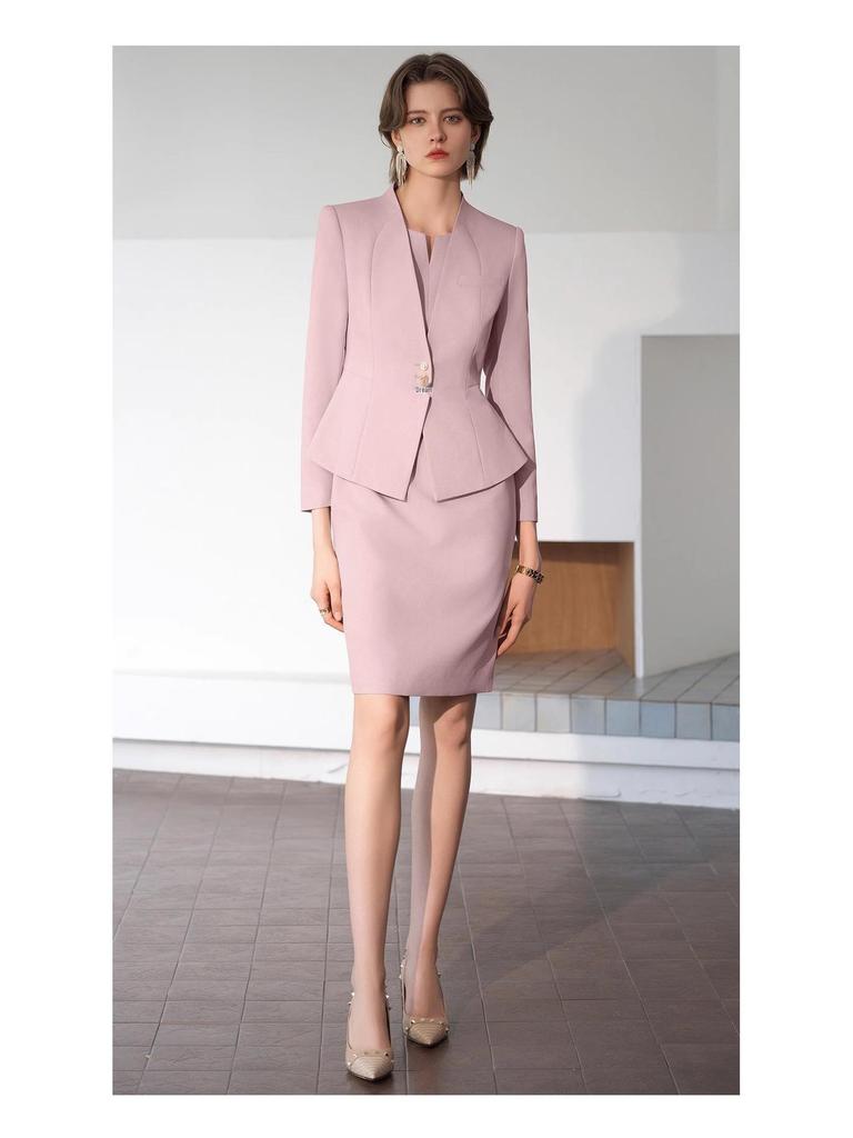 Red Angora Sleeveless Dress Suit: Slimming Professional Ladies Workwear for Spring & Autumn