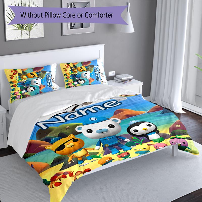 3-teiliges personalisiertes Octonauts Bettwäsche-Set, Enthält 1 Bettbezug und 2 Kissenbezüge, Ganzjahres-Schlafzimmerdekoration