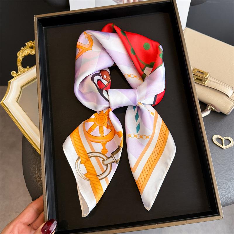 Luxury Brand 2026 Silk Square Scarf Women Horse Neck Hair Tie Band Beach Hijab Kerchief Head Headbands Bandana Female Foulard