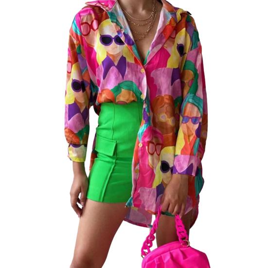 

Свободный уличный костюм большого размера с рукавами с лацканами и граффити, длинный однобортный топ с принтом ярких цветов, персонаж мультфильма M красный