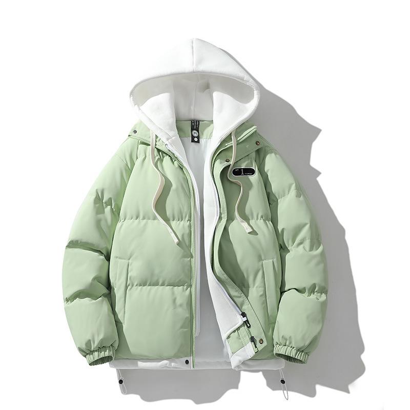 Winter Cotton-padded Couple Cotton-padded Jacket Trendy Fake Two-piece Color Matching Loose and Thickened Men's Hooded Bread-padded Jacket
