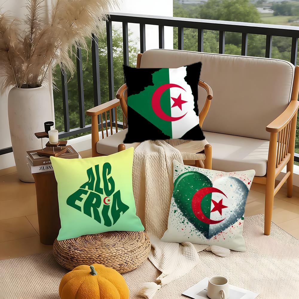 Algeria Alg Flag Cushion Cover 1 Piece Short Plush Pillowcase, Soft And Washable, Mostly Used For Sofa, Car